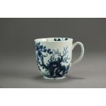 A Worcester porcelain coffee cup painted in blue with the Prunus Root pattern, circa 1765-70,