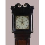 R Pugh, Newtown, a George III oak and mahogany cross banded cottage longcase clock,