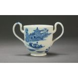 A Caughley twin handled cup transfer-printed in the Willow Nankin pattern, circa 1783-90,