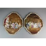 A pair of Lille earthenware plaques, 19th century, painted with scenes after David Teniers,