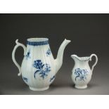 A Caughley reeded coffee pot painted in blue with the Gillyflower I pattern, lacking cover,