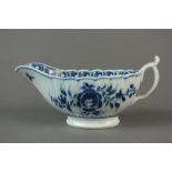 A Caughley sauce boat painted with the rare Rose pattern, circa 1776-1779, reversed C mark,