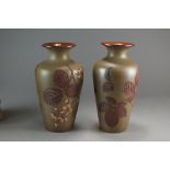A pair of Salopian Art Pottery vases decorated with sgraffito leaf decoration, late 19th century,