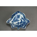 A Caughley pickle leaf dish transfer-printed in the Pleasure Boat pattern, circa 1780, unmarked, 9.