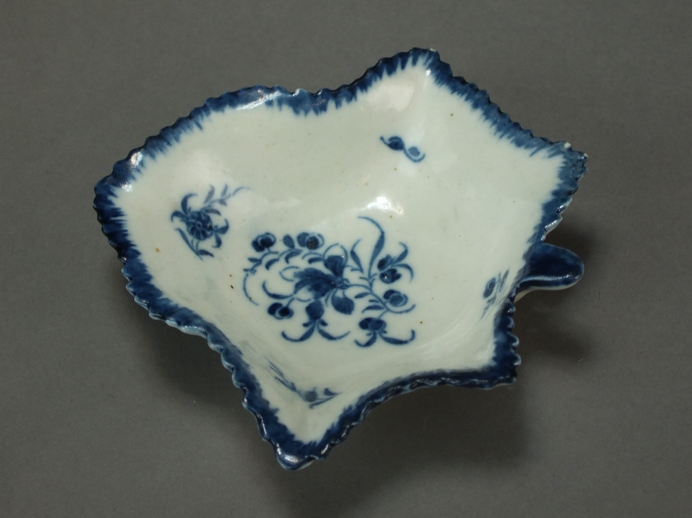 A very rare small Caughley pickle leaf dish painted with the Pickle Leaf Spray pattern,