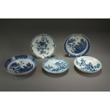 A selection of Caughley saucers to include examples in the Cannonball,