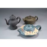 Three Chinese yixing stoneware teapots and covers, 20th Century,