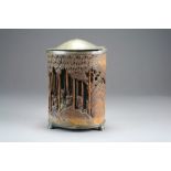 A Chinese carved bamboo brush pot, bitong, 19th Century, later adapted as a tea caddy,