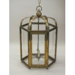 A large brass framed hexagonal hall lantern,
