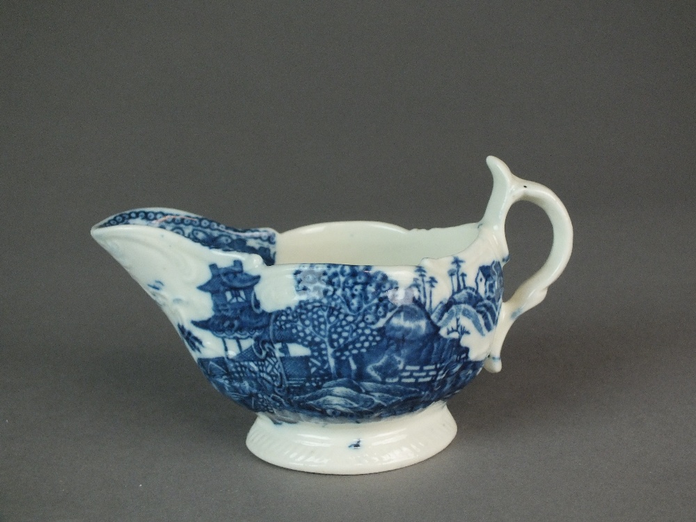A Caughley cream or sauce boat transfer-printed with the Fenced Garden pattern, a very rare shape, - Image 3 of 3