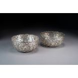 A pair of Chinese pierced silver bowls, Luen Wo, Shanghai circa 1900,