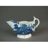 A Caughley cream or sauce boat transfer-printed with the Fenced Garden pattern, a very rare shape,