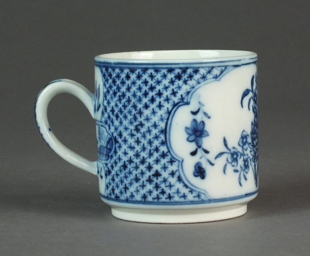 A Caughley coffee can transfer-printed and painted with the very rare Ribbon Spray pattern,