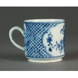 A Caughley coffee can transfer-printed and painted with the very rare Ribbon Spray pattern,