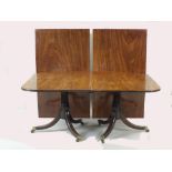 A mahogany twin pillar dining table, George III and later,