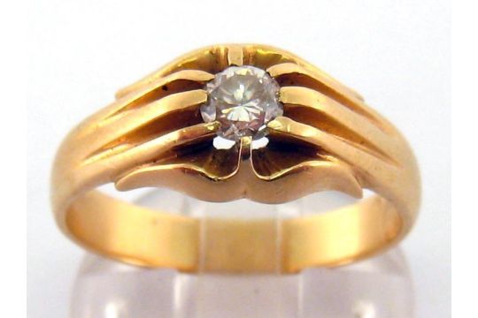 A single stone diamond ring, the gypsy set brilliant approx. 0.34 carat, the shank stamped '18k', - Image 1 of 4