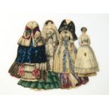 A Victorian card doll with seven card slide-over dressing up costumes.