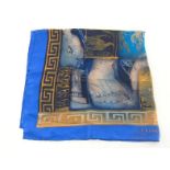 Leonard, Paris, a silk scarf, with blue ground and antiquities inspired design, 90 x 90cm