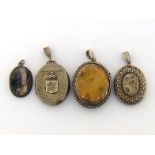 A mixed lot of Victorian white metal lockets, of three designs, together with a Blue John pendant (