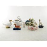 Six ceramic animal figures comprising two ceramic Staffordshire dogs, a greyhound and a Dalmatian,