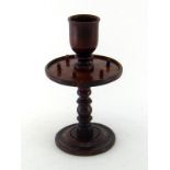 Sewing interest. A Georgian treen sewing stand in burr walnut , the stand with upstand rim and six