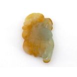 A Chinese carving jadeite pendent, pierced and hollowed with citron and lingzhi. present in green