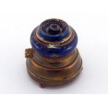 An unusual early electric table bell push, the gilded cobalt blue ceramic push on a circular gilt