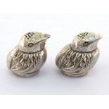 A pair of Chinese Export silver chick peppers with pull-off heads, Chinese character marks to base