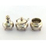 A small Chinese Export three-piece silver condiment set, mark of TH and Chinese character marks,