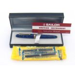 Sailor, a limited edition blue resin fountain pen, no. 114/150, with broad nib and cartridge