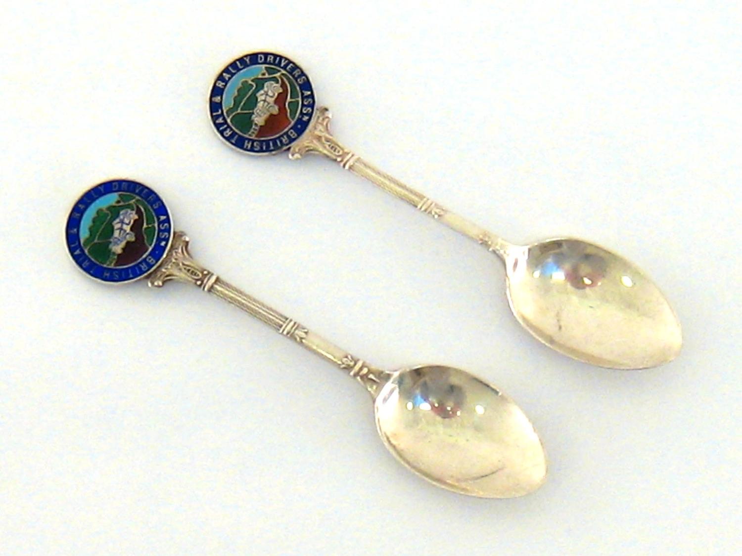 Motoring interest. A matched pair of teaspoons with the enamelled badge of the British Trial and