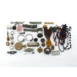 A mixed lot of 19th and 20th century jewellery, principally costume, including a pinchbeck and