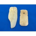 Two Chinese white jade pendants carved on each side, one in the form of two hanging bean pods,