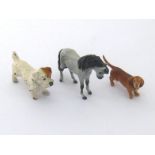 Three cold painted bronzes, a dachshund, a sealyham terrier and a pony. Tallest 4.3cm