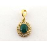 A nephrite and diamond pendant, the central oval cabochon in a two row surround of small brilliants,