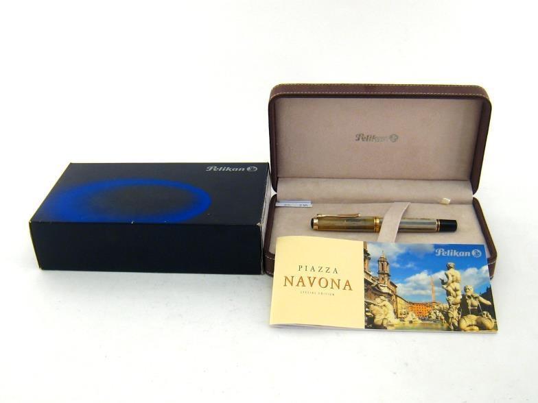 Pelikan, Cities Series, 'Piazza Navona', a cream marbled resin fountain pen, with fine nib and