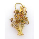 A multi gem giardinetto brooch, the openwork basket and flowers design set with small round cut