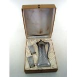 A Soviet Russian silver-mounted moulded glass claret jug and a pair of mounted drinking glasses en