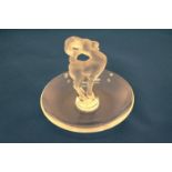 A Lalique ring dish with opaque mountain goat centre figure , the base etched “ Cristal Lalique”.