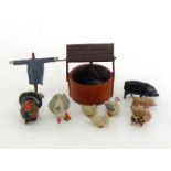 A small quantity of lead toy farm animals, comprising a goose, three ducks, a turkey, a Britains