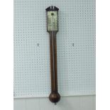 A Georgian stick barometer by Wisker, York, the mahogany case with herringbone veneer, broken