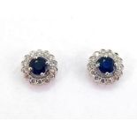 A pair of sapphire and diamond cluster ear studs by Luke Stockley, each stud centred on a round