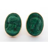 A pair of malachite cameo cuff links, the oval cameos cut with the head of Athena in profile, 2.