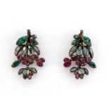 A pair of 18th century diamond, ruby and emerald giardinetti earrings, the floral sprays set with