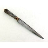 An antique Indian hollow iron handled dagger, probably 18th. century, the straight heavy blade