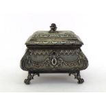 A Continental silver plated sugar box, mark of a tiger over ASH in lozenge punch, circa 1900,