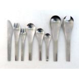 Georg Jensen. A part canteen of stainless steel Blue Shark pattern flatware, designed 1985 by