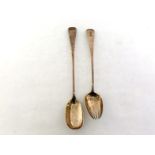 A matched pair of George III silver Old English pattern salad servers, the spoon by Wallis &