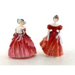 Two ceramic Royal Doulton ladies, “Genevieve” and “Winsome”, both with green backstamps.