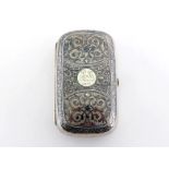 A good Russian silver and niello cigarette case, maker's mark AY (Cyriilic), St. Petersburg, last